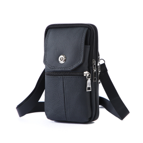 Leather Mobile Phone Shoulder Covers, Men's Belt Bags, Vertical Holster Belt Clip Pockets, Carrying Cases With Card Slots (Color: Black)