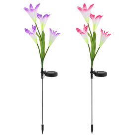 2Pcs Solar Pathway Lights Outdoor Lily Flower 7-Color Changing IP65 Waterproof For Garden Patio Yard Walkway (Option: 2Pcs)